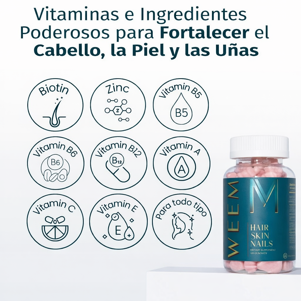 WEEM Gomitas para cabello, piel y uñas.